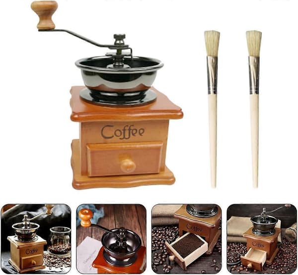 Vintage manuel kaffekværn med keramisk kværn, træskuffe til frisk aroma derhjemme