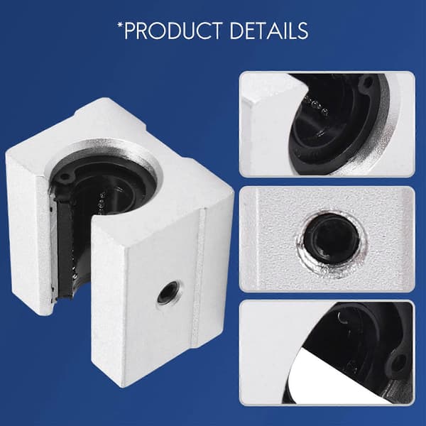 4 x SBR12UU 12mm Aluminium Lineær Bevægelse Router Lejeblok, sølv