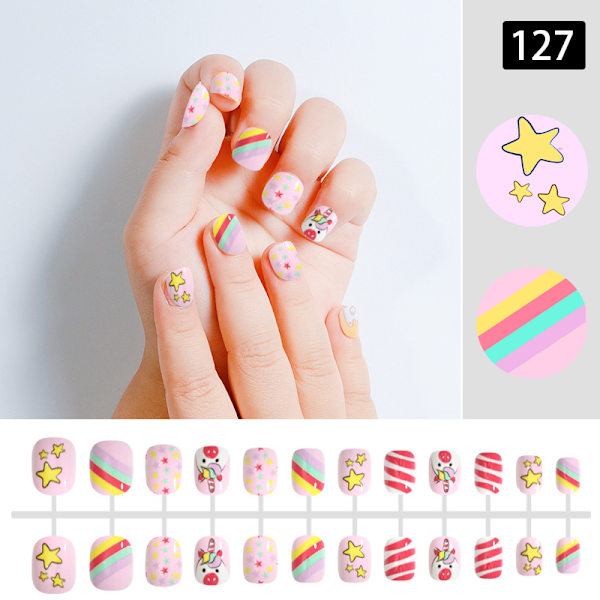 288 st Kids Falska Naglar Press On Artificiella Nagelspetsar Flickor Falska Fingernagel Set 144 st 11x6cm 144 pcs 11x6cm