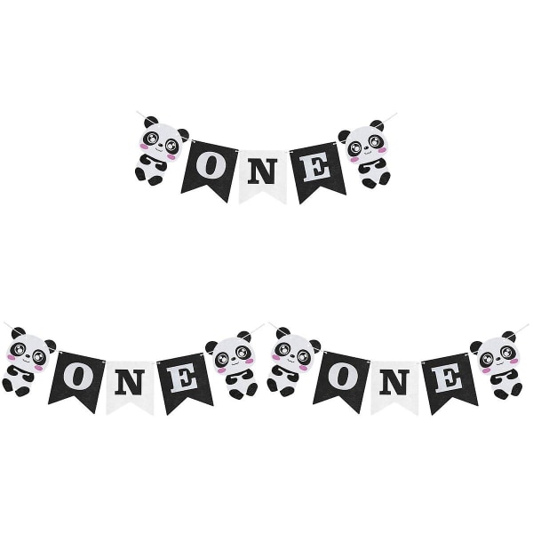 3-pack Panda-tema Baby Ettårsdag Banner Girland Fotorekvisita Festtillbehör 3pcs