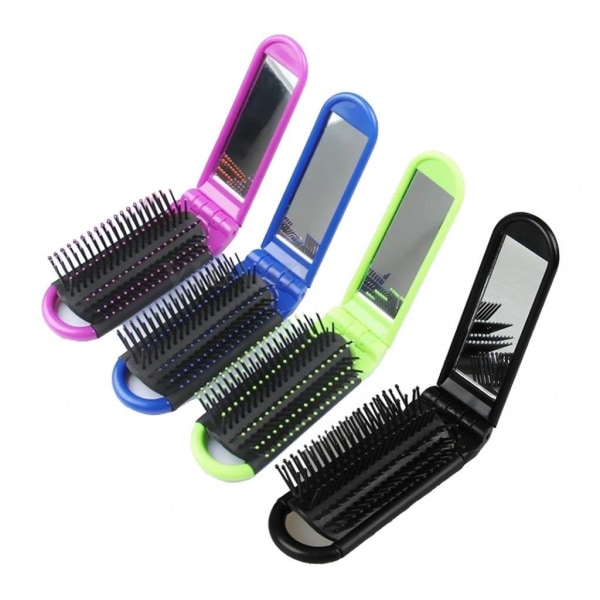 4 stk fargerik bærbar sammenleggbar hårbørste med speil Kompakt lommehårkam for reisegaveidé