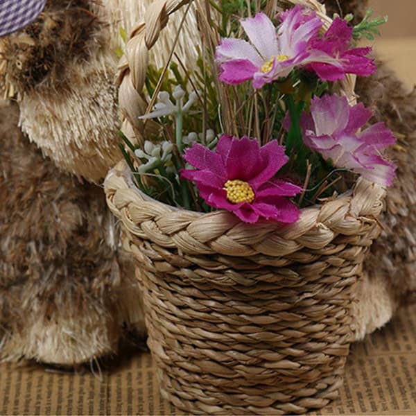 Straw Easter Bunny Figurines Lifelike Handmade Woven Rabbit Desk Decorations Crafts Garden Party Decorations