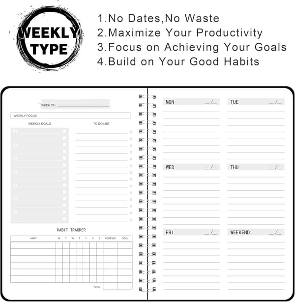 1 pc To Do List Notebook - Undated Weekly Planner Diary Checklist Organizer 52 Tear-Off Pages with Habit Tracker