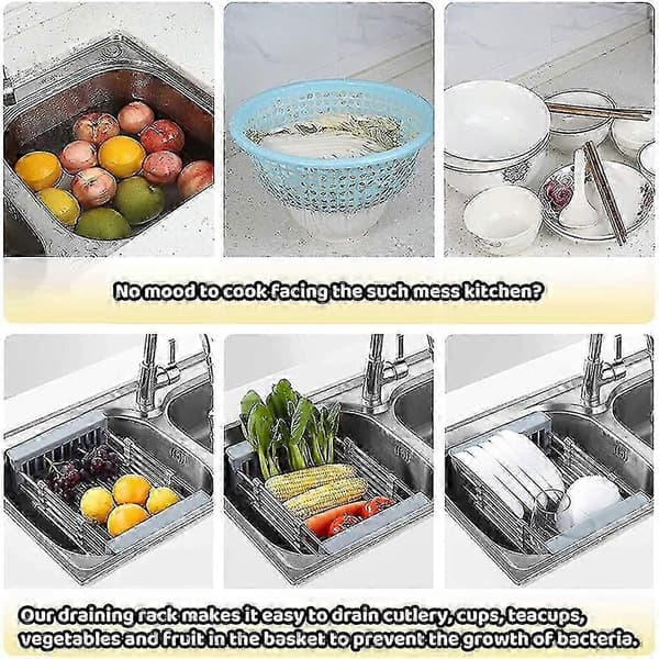 Extendable Dish Rack for Sink, Adjustable Dish Rack for Sink, Adjustable Stainless Steel Dish Rack, Telescopic Dish Rack (30x22.5x9.5cm)