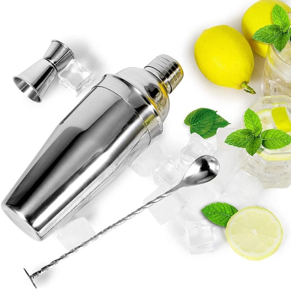 Stor 23 oz Cocktail Shaker Set i Rostfritt Stål - Martini Shaker Set med Inbyggd Sil, Dubbelsidig Jigger och Sked