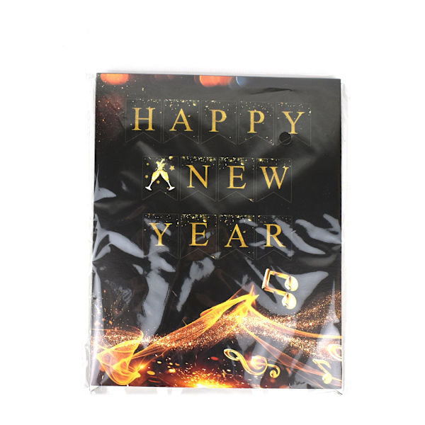 Svart Happy New Year-banderoll 2025, Glittrande Guldbokstäver Nyårsbakgrundsskylt | Happy New Year-skylt (20*16cm)