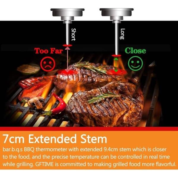 Grilltermometer i rustfritt stål 6 cm – Temperaturområde 10-400 °C – 7 cm stang – Presisjon +/- 2% - 01T08