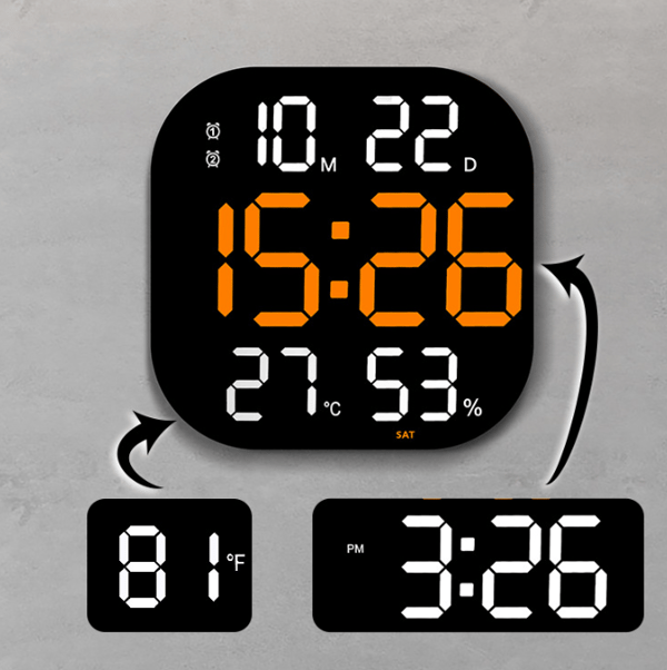 Black White Orange Style Countdown Wall Clock, Acrylic LED, 12/24
