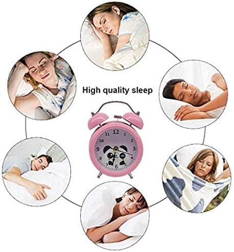 Cartoon Panda High Twin Bell Alarm Clock Silent Analog Quartz Nightlight Clock