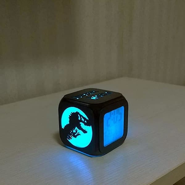 Jurassic Park Dinosaur 3D Stereo Small Alarm Clock Creative LED Night Light Electronic Clock Bedside Clock Bedroom Ambient Light - with USB Power Cable