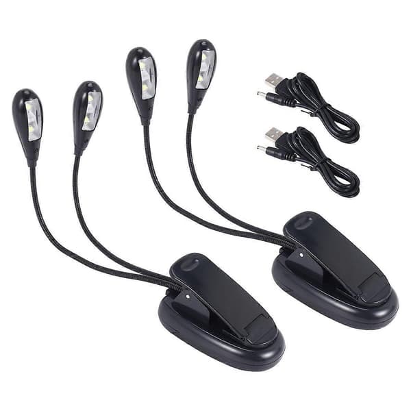 2 stk. Noderstativ Lampe Clip-on LED Boglamper Dobbelt Arm Læselamper til Bøger i Sengen 360 Grader A