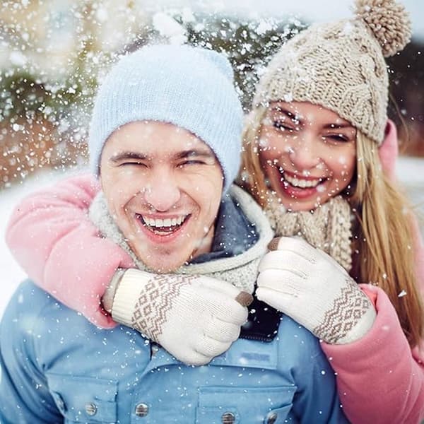 Winter Knitted Gloves, Touchscreen Mittens, Windproof Non-slip Fleece Lined, White