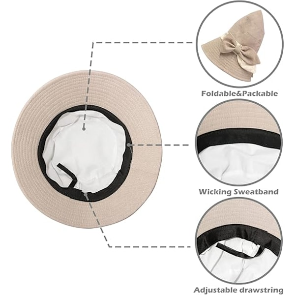 Sammenleggbar solhatt for dame med bred brem Kentucky Derby kirkehatt dameklokke{DH} Khaki