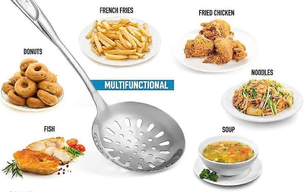 Stainless Steel Skimmer, Built-in Hanging Hole - Comfortable Grip Handle - Durable Food Grade Strainer Spoon (36.8 cm)