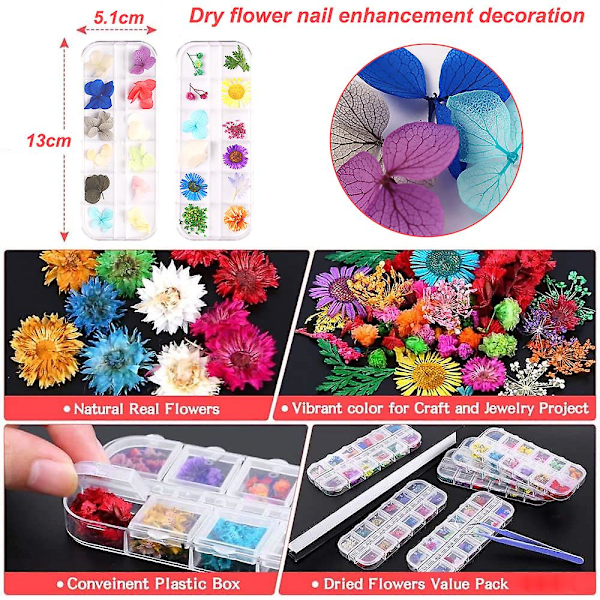 2 lådor Nageltorkade blommor, nagelkonst Dekor Manikyrdekor Blandad torkad blomma style4