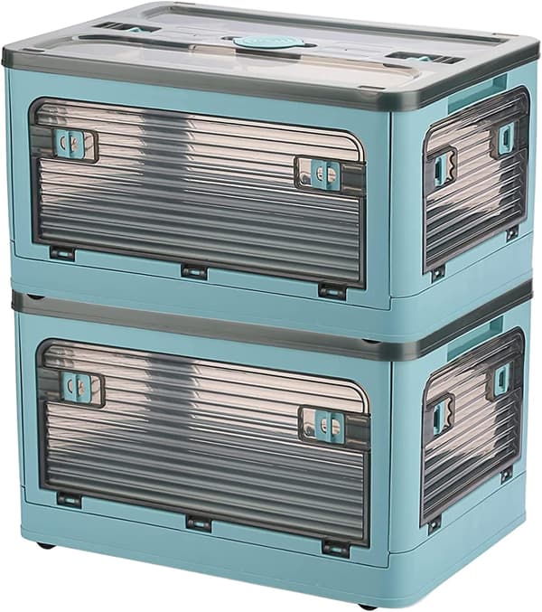 Foldable Storage Box, Storage Box with Lid, Stackable Toys, 8.2 Gallon Foldable Storage Box (Blue 1-Pack)