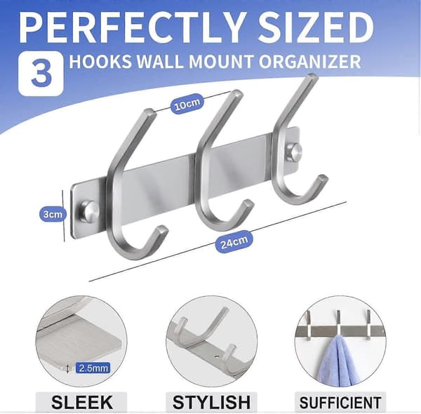 Wall Mounted Hooks, Coat Hanger (2-Pack) - Heavy Duty Wall Hooks - Stainless Steel Wall Mounted Coat Hooks