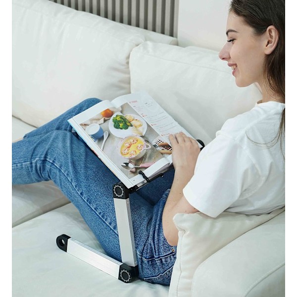 Stor Bokstøtte Justerbar for Seng Sofa, Multifunksjonell Laptopstativ Bokholder med Sideklips, Ergonomisk Multi Høyder Vinkler
