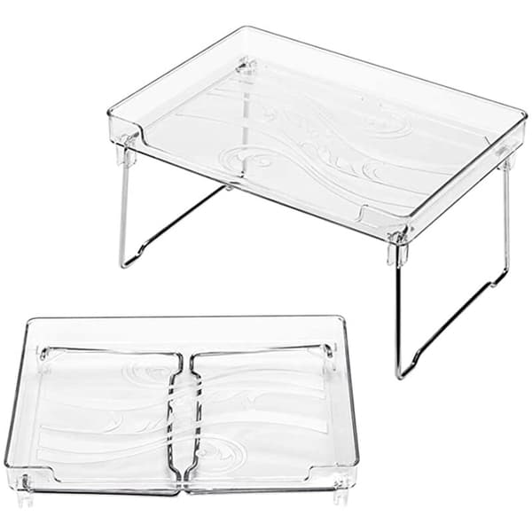 Stackable Cabinet Organizers and Storage, 2-Pack Cabinet Storage Organization, Clear Cabinet Shelves