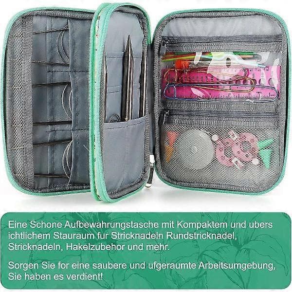 Etui til rundpinde, hæklenåleetui, opbevaringstaske med lynlås til kabelrundpinde, dobbeltspidse pinde, enkeltspidse pinde, hæklenåleetui