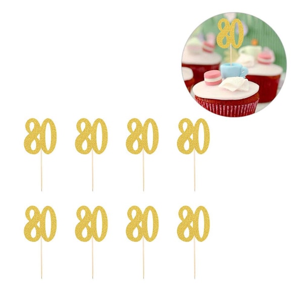 10 st Nummer 80 Cupcake-pinnar Glittrande Papperskakpinnar Toppdekor Kakdekorationer (guld)Guld10st Golden 10pcs