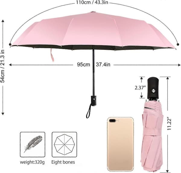 Rejseparaply Regn Kompakt Sammenfoldelig UV-paraply til Solbeskyttelse Automatisk Åbning Lukning Dameparaplyer Rosa