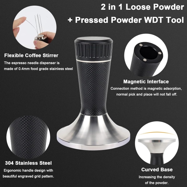 58,3 mm:n kahvipuristin, ruostumattomasta teräksestä valmistettu kahvipuristin, neula-annostelija 2-in-1-kahvipuristin, espressopuskurin keittiötarvikkeet silikonityynyllä