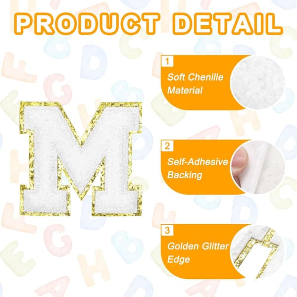 Chenille Bokstavslappar 2.2\" Alfabet M Vit 2-pack size_name 5.5 x 12 x 5mm
