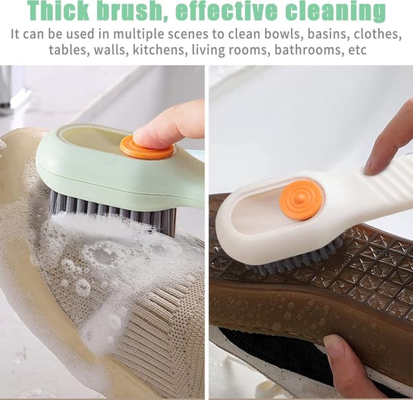 2x Scrub Brush with Soap Dispenser - Multifunctional Cleaning Brush for Shoes Clothes Kitchen - Compact Lightweight