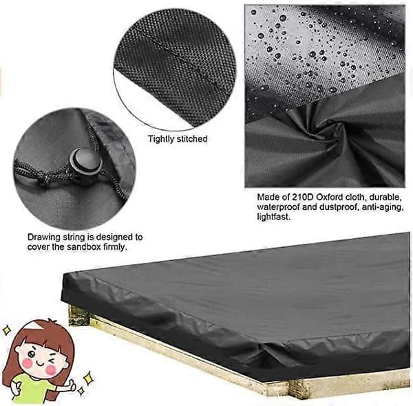 Sandpit Cover Black Waterproof Dustproof UV Protection Square Drawstring (FMY)
