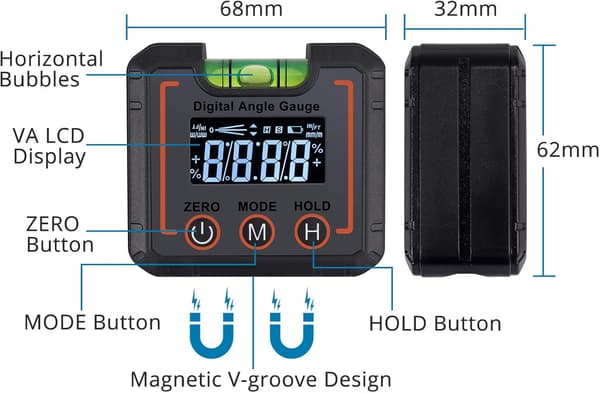 Profesjonell digital LCD-digitalinclinometer, med høy nøyaktighet