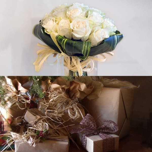 Naturlig Raffia 3 Rull Beige Fylt Papir Gaveeske Dekorasjon DIY