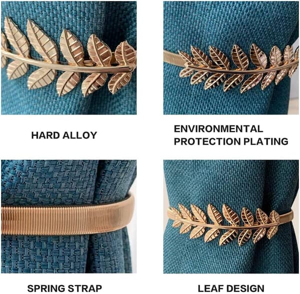 8-pack curtain tiebacks in aluminum alloy, spring design, leaf cutting holder, modern decor, gold leaf