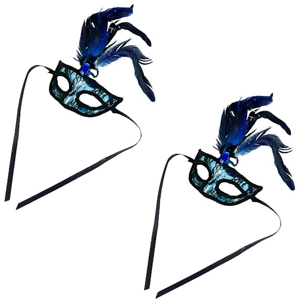 1 Setti 2 kpl Halloween-juhlan koristeluja Luova Puoli Kasvot Pitsi Maskit Sininen 27x16cm Blue 27x16cm