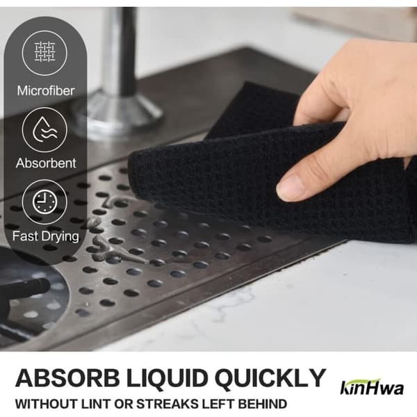 Black Microfiber Kitchen Towels, Super Absorbent Cleaning Cloths, Soft Dishcloths, Washable Kitchen Towels, 30 cm x 30 cm, 6-Pack
