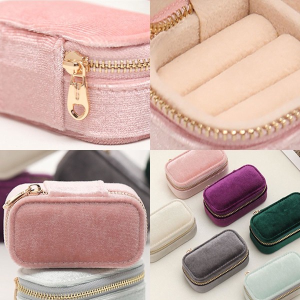 Smykkeskrin til piger Plys Fløjl Lille Rejse Smykkeskrin Organizer til Halskæder Ringe Øreringe Halsbånd Armbånd Rejse Smykkeorganisator Purple