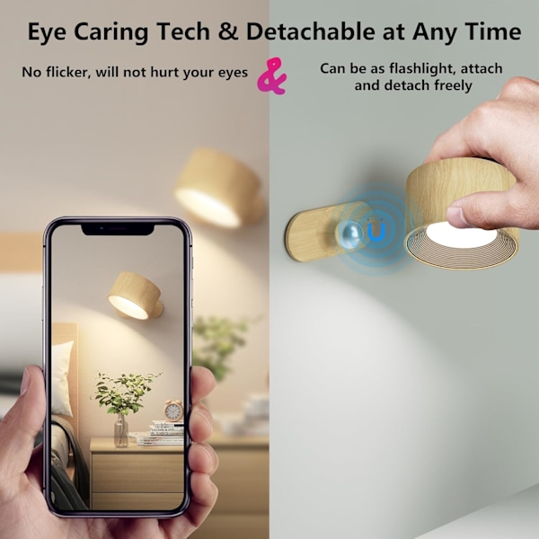 Paristokäyttöinen seinävalaisin, 360° säädettävä sisäseinävalaisin, 3 väritilaa, 3 kirkkaustasoa kosketusohjauksella Woodgrain Remote Control