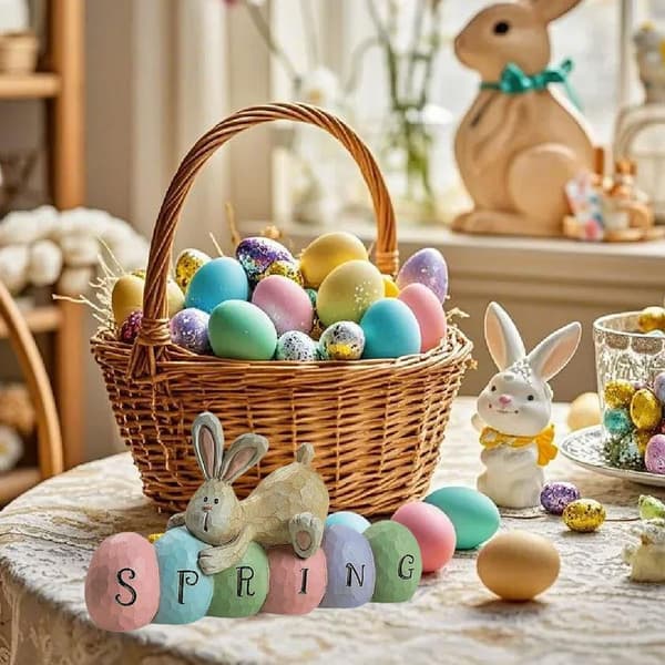 Rabbit Shaped Table Decoration, Happy Easter Bunny Egg Table Decoration, Cute Spring Rabbit Statue Centerpiece, Party Home Holiday Decoration.