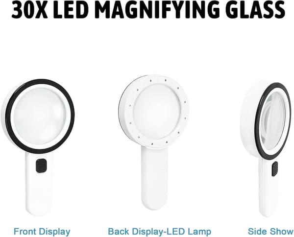 Lukulasin, 30X Suurennuslasi 12 LED-valolla - Illum