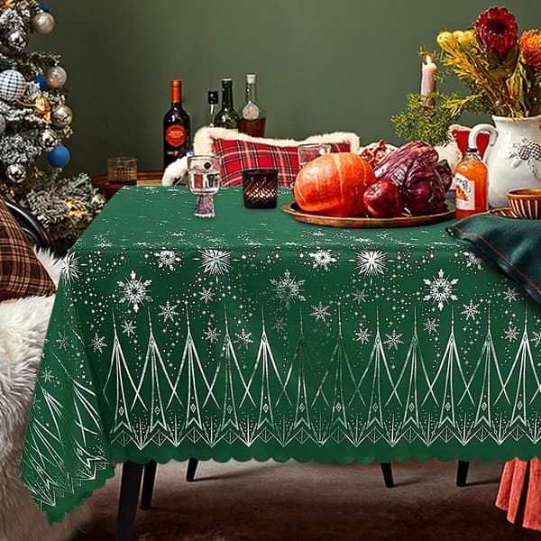 wxsp Christmas Tablecloth, 152 x 259 cm Rectangular Tablecloth Washable Water Repellent Decorative Microfiber Table Cover for Banquet Christmas Holiday