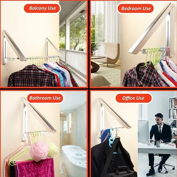 Hanging Clothes Dryer, Wall Mounted Clothes Rail Foldable Clothes Dryer Retractable Clothes Hanger Foldable Hanger Space Saving Invisible Dry