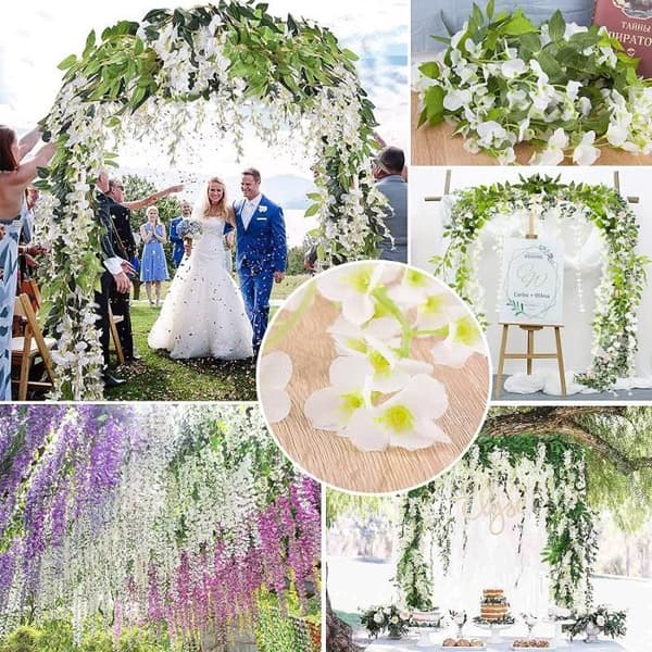 Artificial Wisteria Garland - Silk - White - 2 pcs - Easy to install