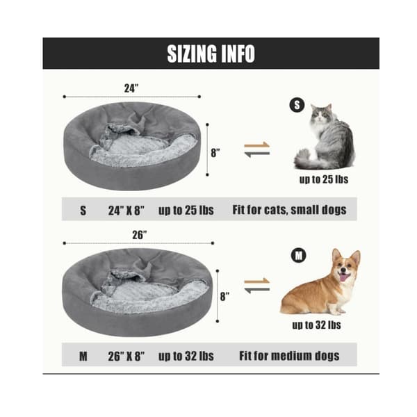 Hundeseng med hette Medium, Koselig munkformet hundeseng med teppe for hunder, Beroligende dyrehule for katter og valper (Medium, Grå)