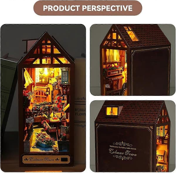 DIY Bokvrå-kit, Miniatyrhus-kit med möbler, 3D Trädockhus-kit med LED-ljus, Husmodell för presenter, för tonåringar