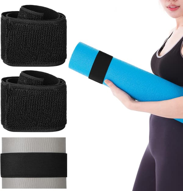 4 st nylon yogamattrem bungee-band för förvaring, svart