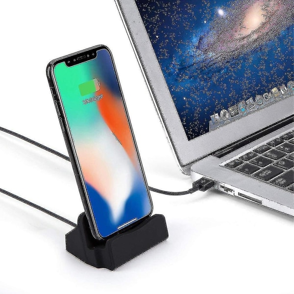 Iphone-työpöydän lataustelakka, nopea lataus ja datan synkronointi, musta