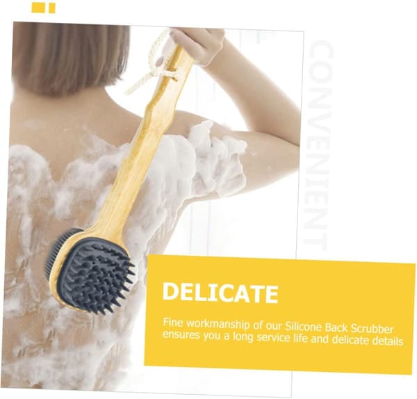 Silicone Bath Brush with Long Handle for Exfoliating Scrub Shower Body Brush Smooth Silicone Back Scrubber for Bath