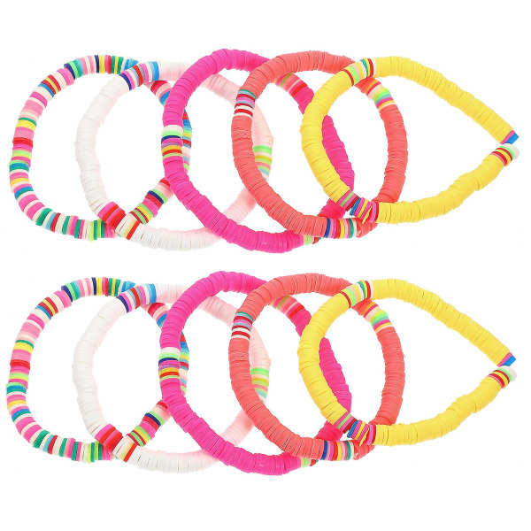 10 stk Venskab Armbånd Polymer Ler Smykker Kvinder Sommer Armbånd Heishi Perle Armbånd Regnbue Colorful 18X0.6cm