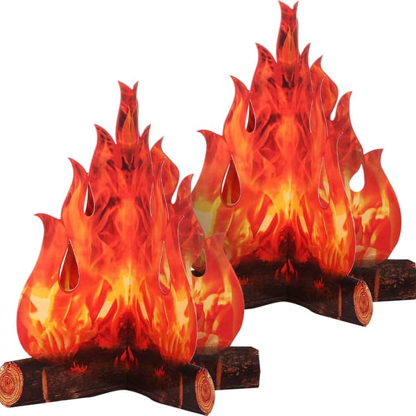 2 stk 3D-flamme fakkel midtpunkt i papp, dekorativt kunstig bål