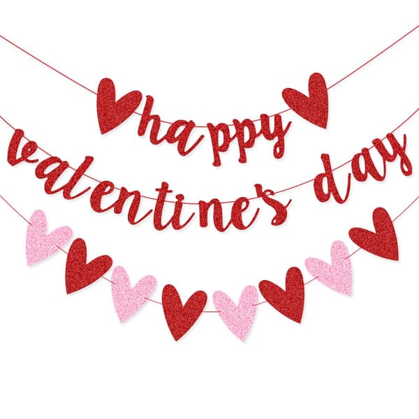 Valentinsdagbanner, røde og rosa hjerteformede hengende, Valentinsdag-girlander